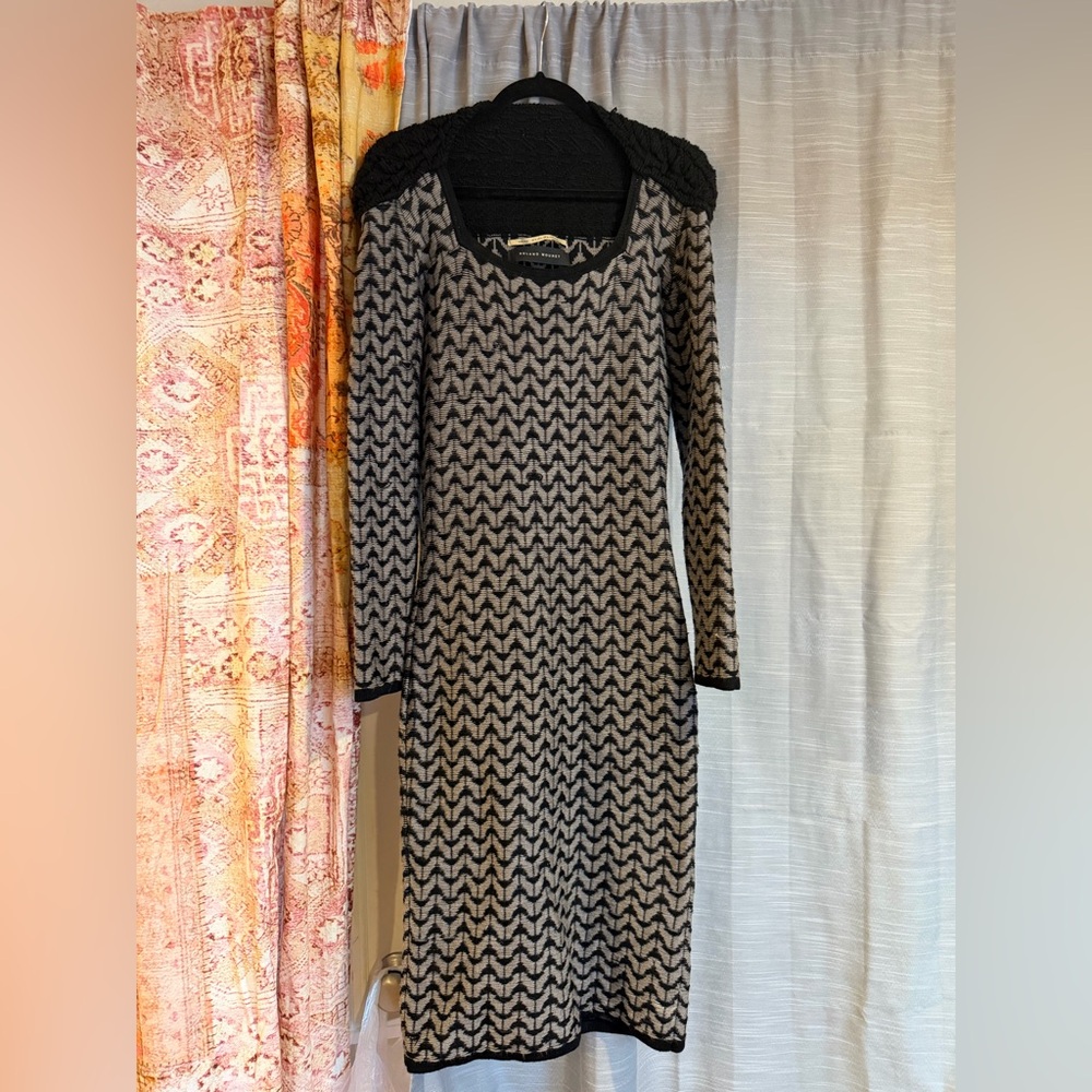 Roland Mouret Black and Gray Long Sleeve Wool Dress Size 6